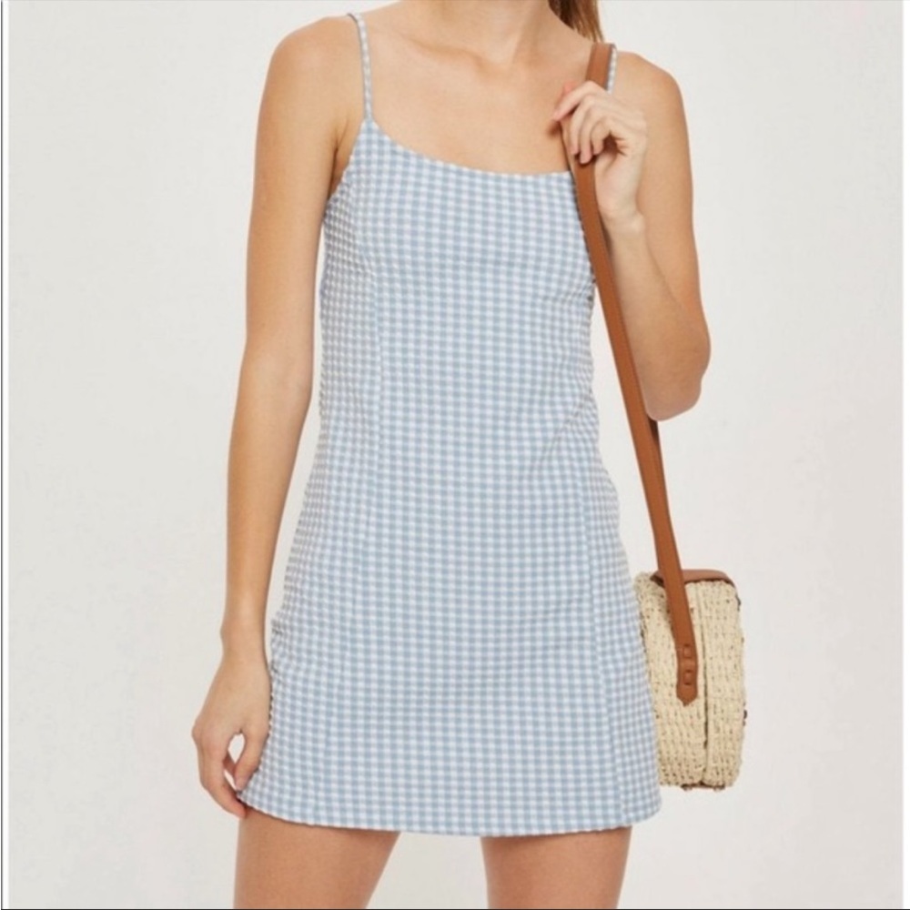 Topshop Light Blue Gingham Dress-Size 6 NWT